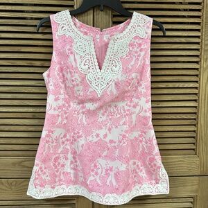 Lilly Pulitzer Pink White Rhino Run for the Roses Tunic Sleeveless Size 2